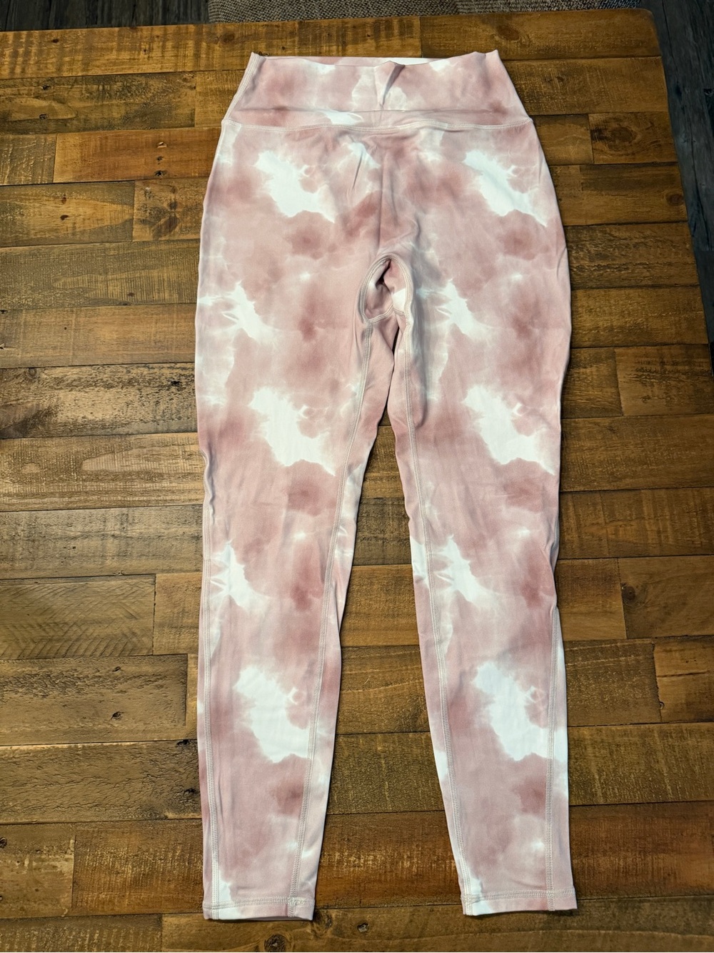 BuffBunny Tie-Dye High-Waist Leggings in Dusty Rose and White- Large
